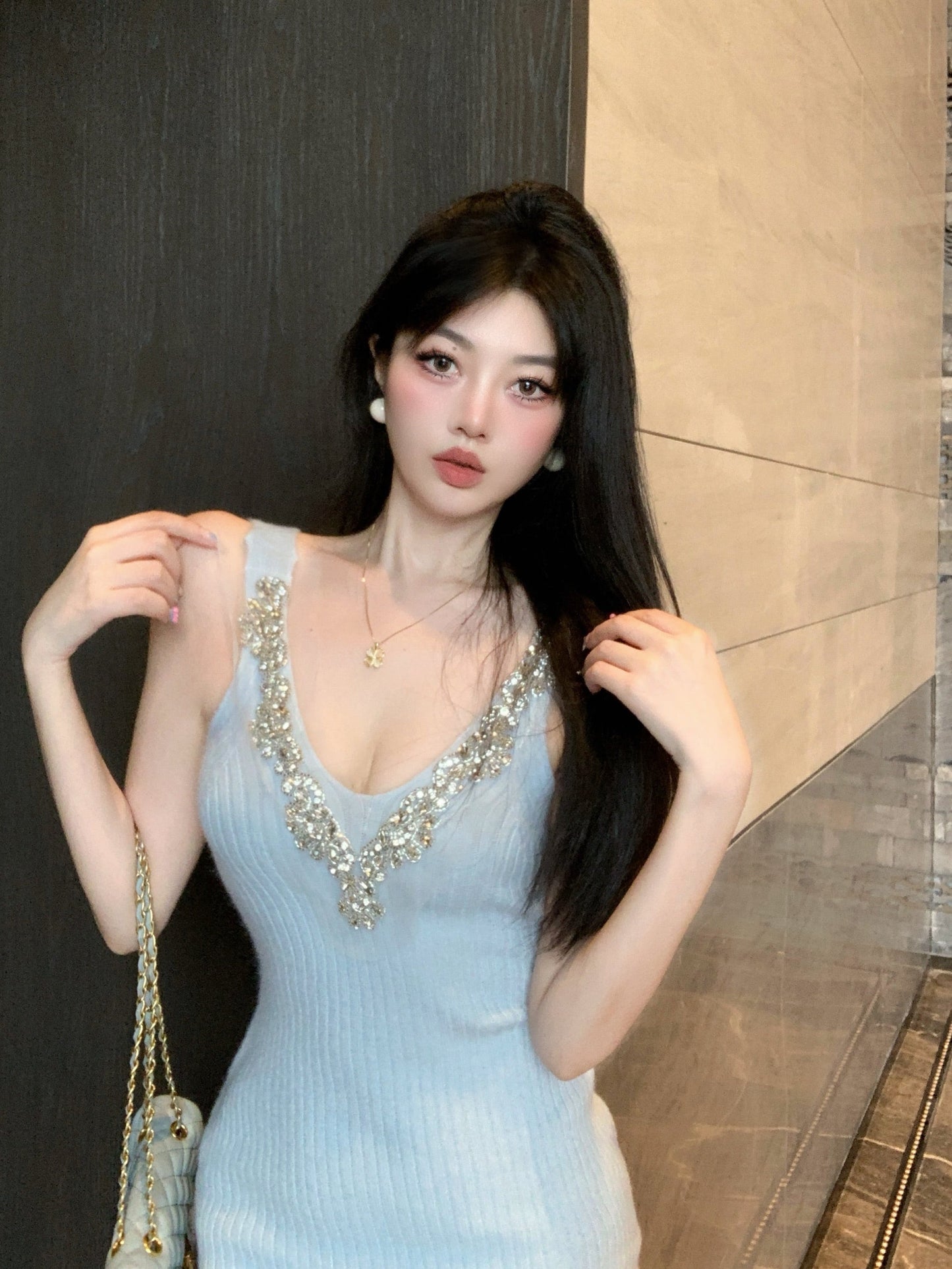 【dress】ビジューニットキャミワンピース　M28468