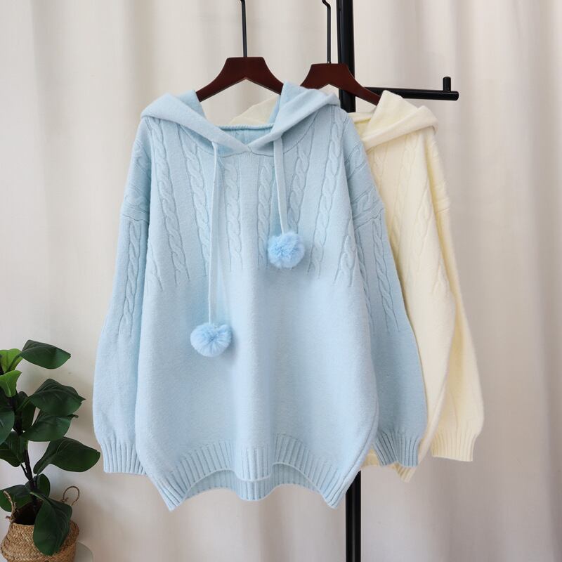 【tops】フード付きニットセーター　M27526