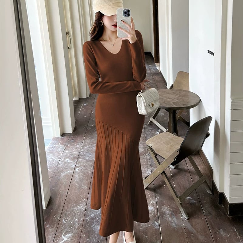 【dress】ニットマーメイドワンピース Q7673