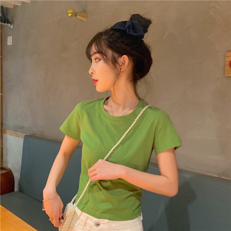 【tops】選べる5色！ラウンドネック半袖無地着回し蝶々結びTシャツ