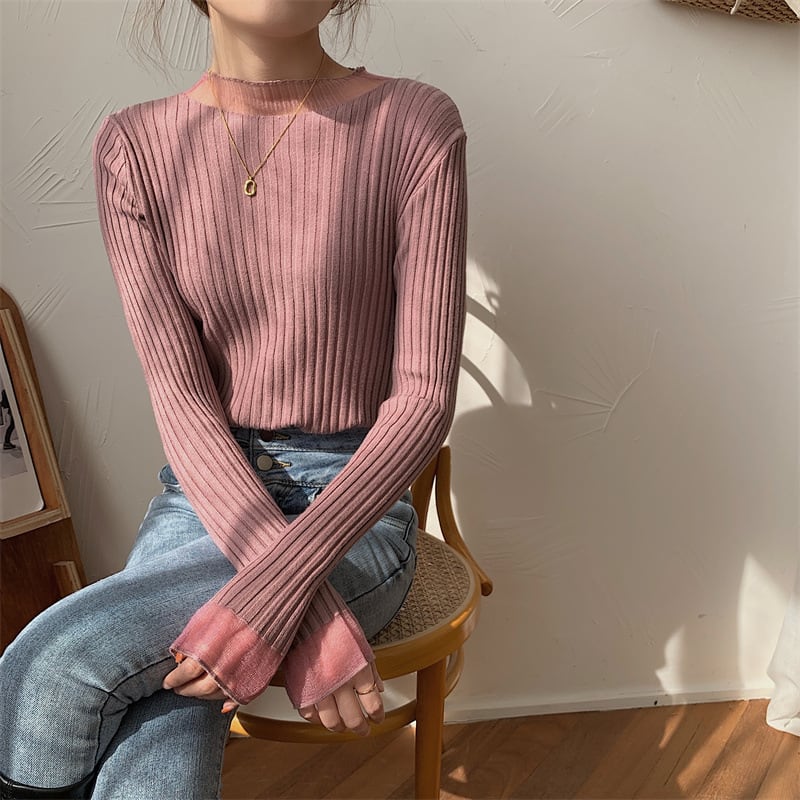 【tops】チュールドッキングニットトップス　M26543