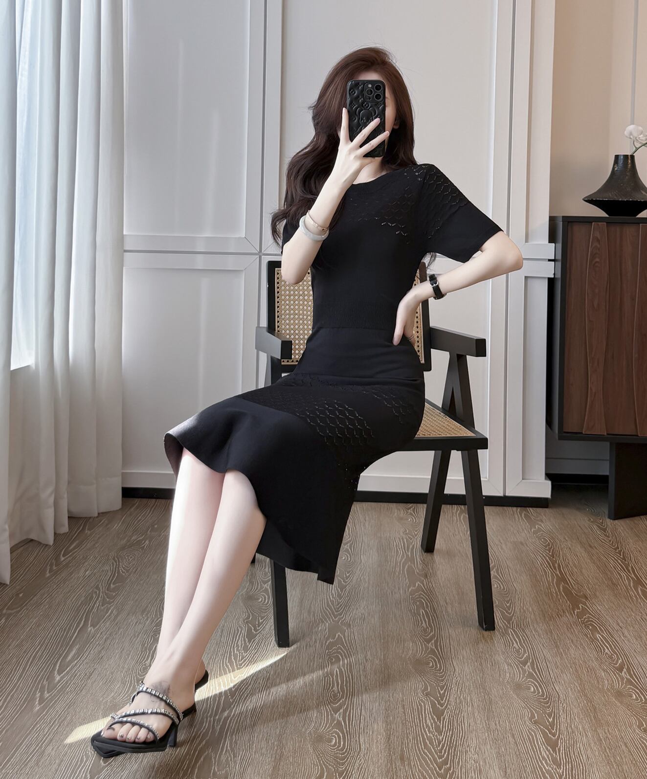 【dress】半袖ニットマーメイドワンピース Q8494