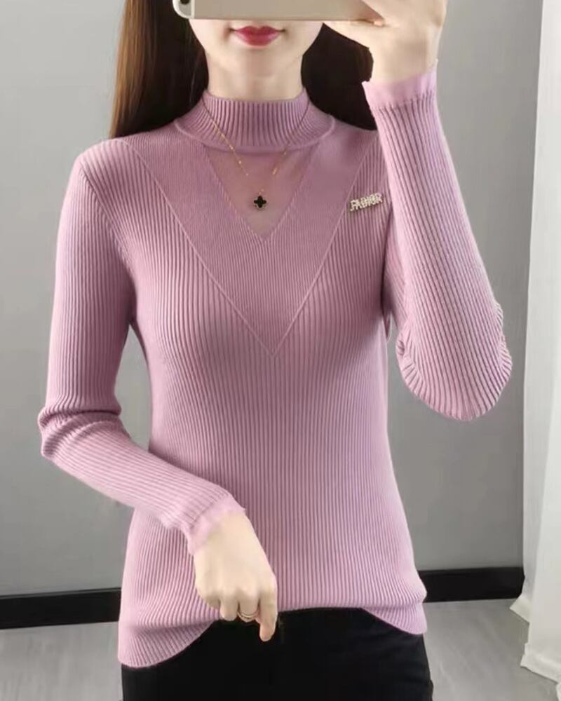 【tops】メッシュ切り替えニットハーフネックセーターG18037