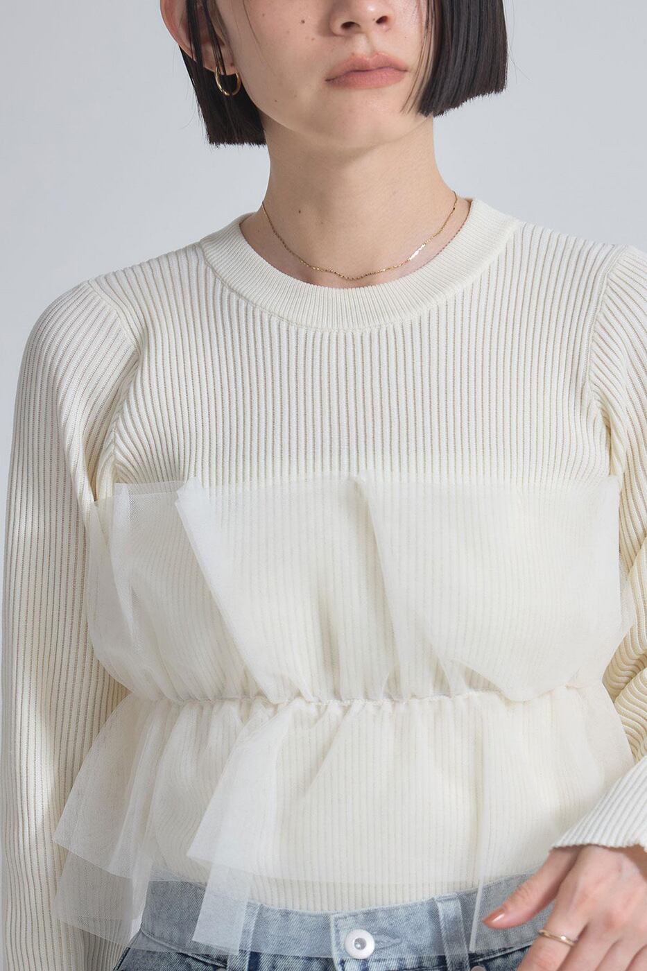 【tops】チュールドッキングニットトップス　M28014