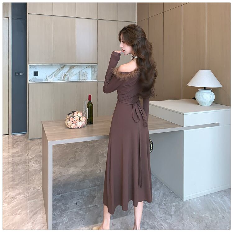 【dress】ファーネックニットワンピース　M18254