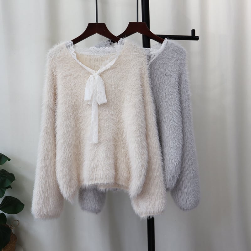 【tops】レース切り替えニットセーター　M27538