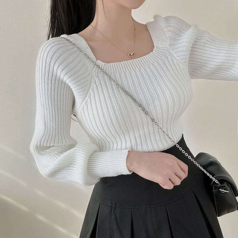 【tops】ランタンスリーブニットトップス　M18652
