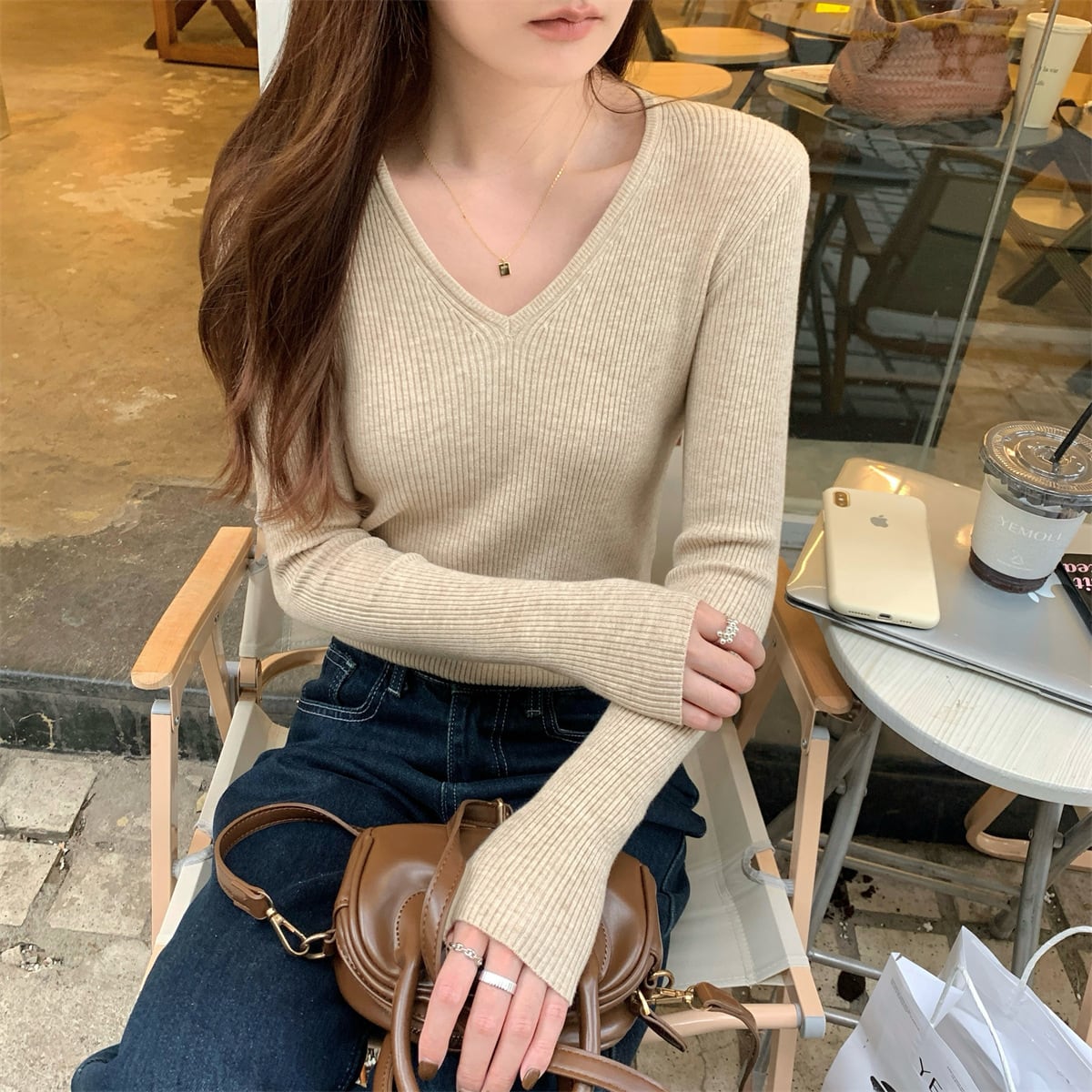 【tops】Vネックニットトップス　M29064