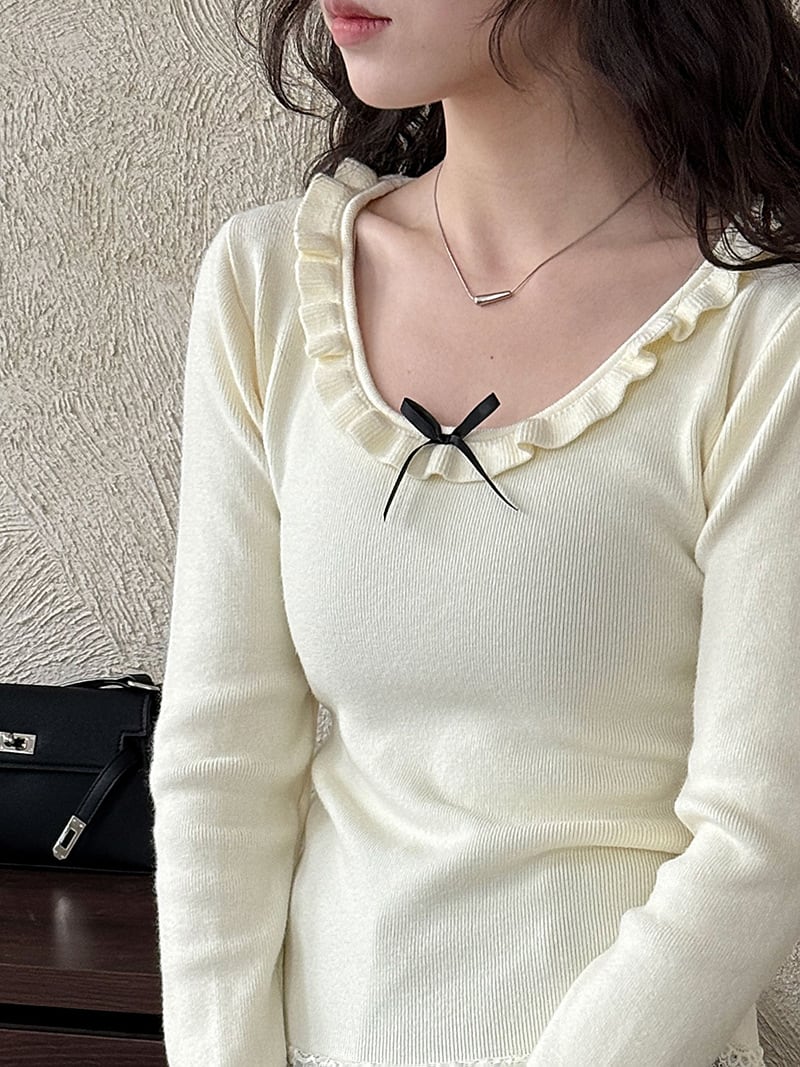 【tops】レースドッキングフレアニットトップス Q7312