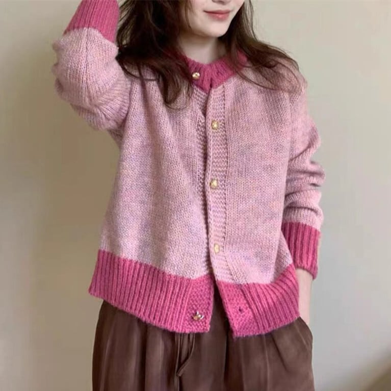 【outer】配色ニットカーデ　M28915