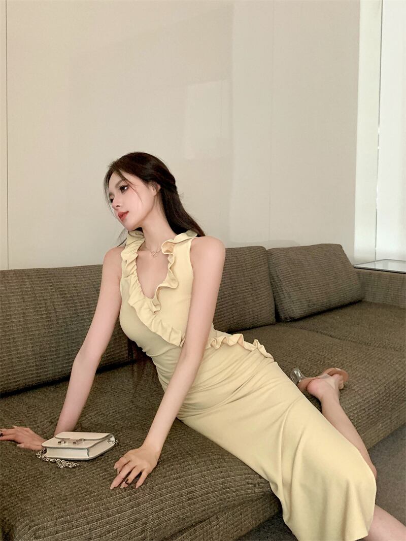 【dress】ギャザースリットワンピース G21324