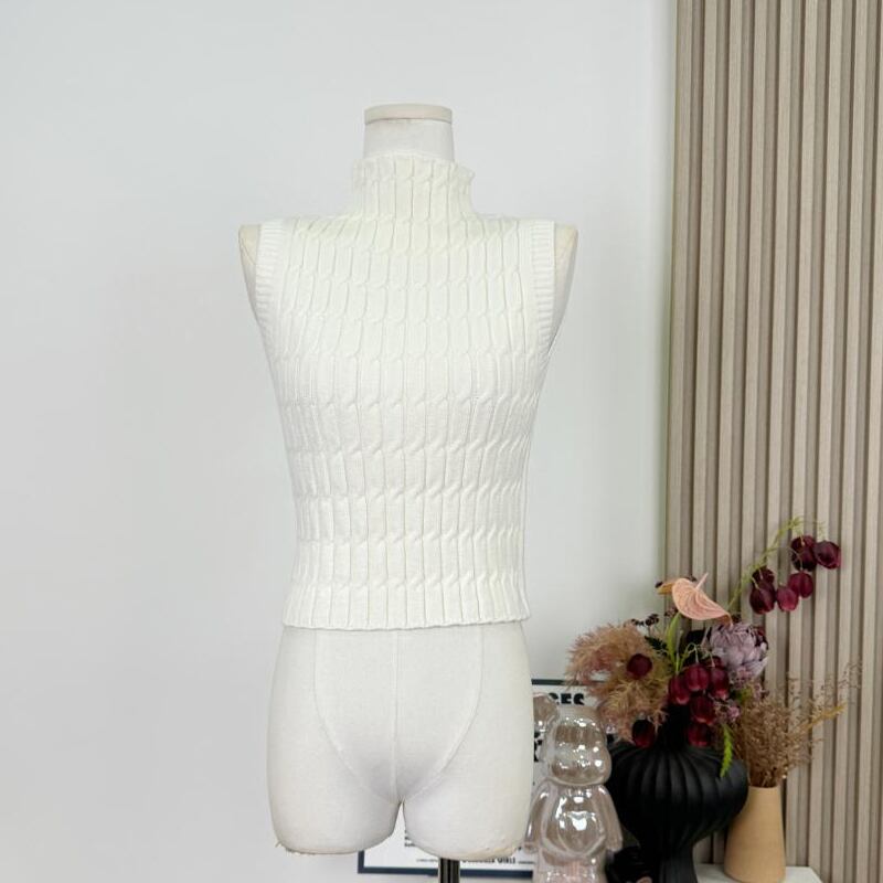 【tops】ハイネックノースリーブニットトップス Q7619