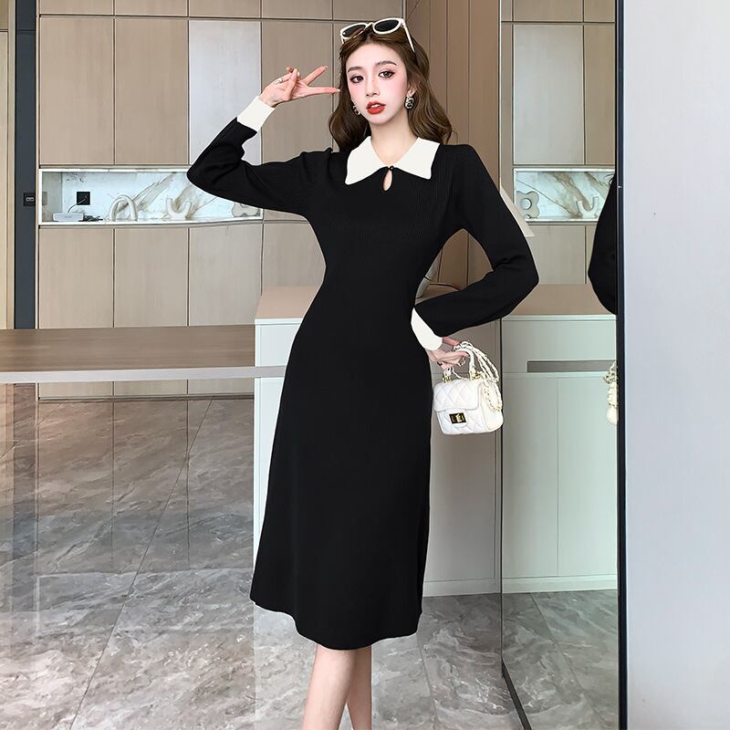 【dress】折り襟ニットワンピース　M19059
