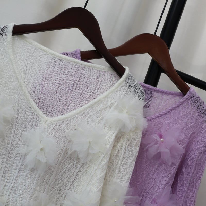 【tops】立体フラワーニットセーター　M26095