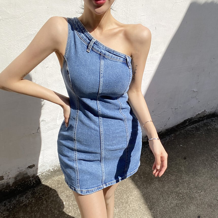 【dress】オフショルダーデニムワンピース　M25031