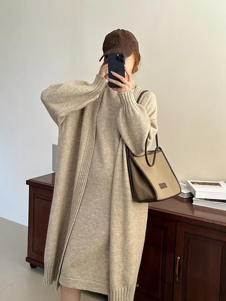 【set】ロング丈ニットカーデ×ベストワンピースセット　M26378