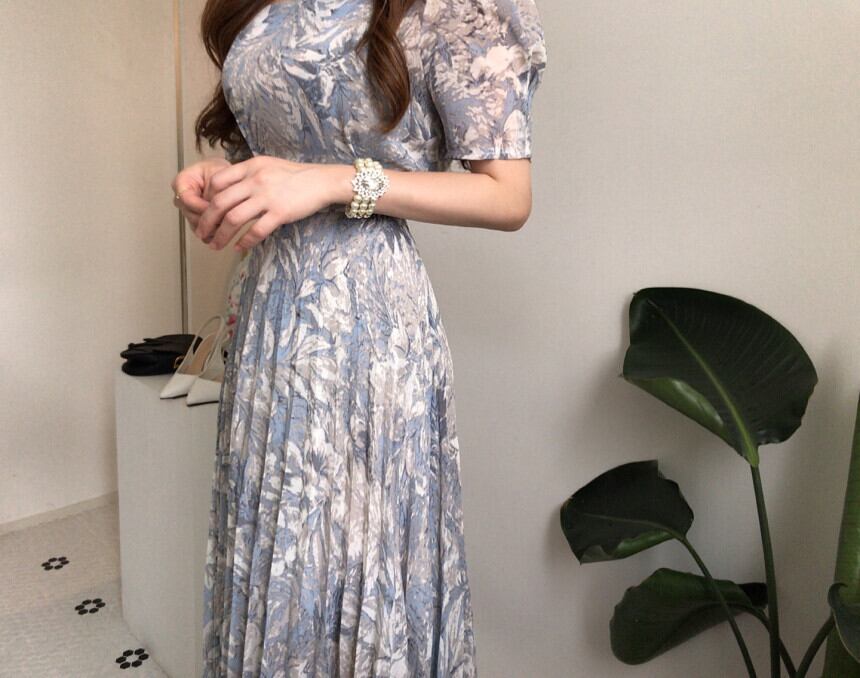 【dress】エレガント!気質満点レトロ韓流スタイルスクエアネックワンピース G6762