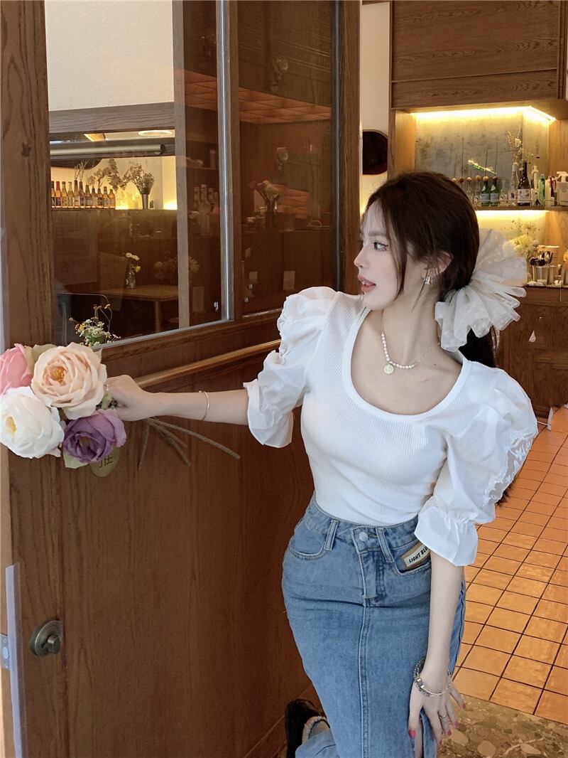 【tops】レース切り替えTシャツG20987