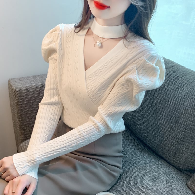 【tops】パフスリーブニットトップス　M18687