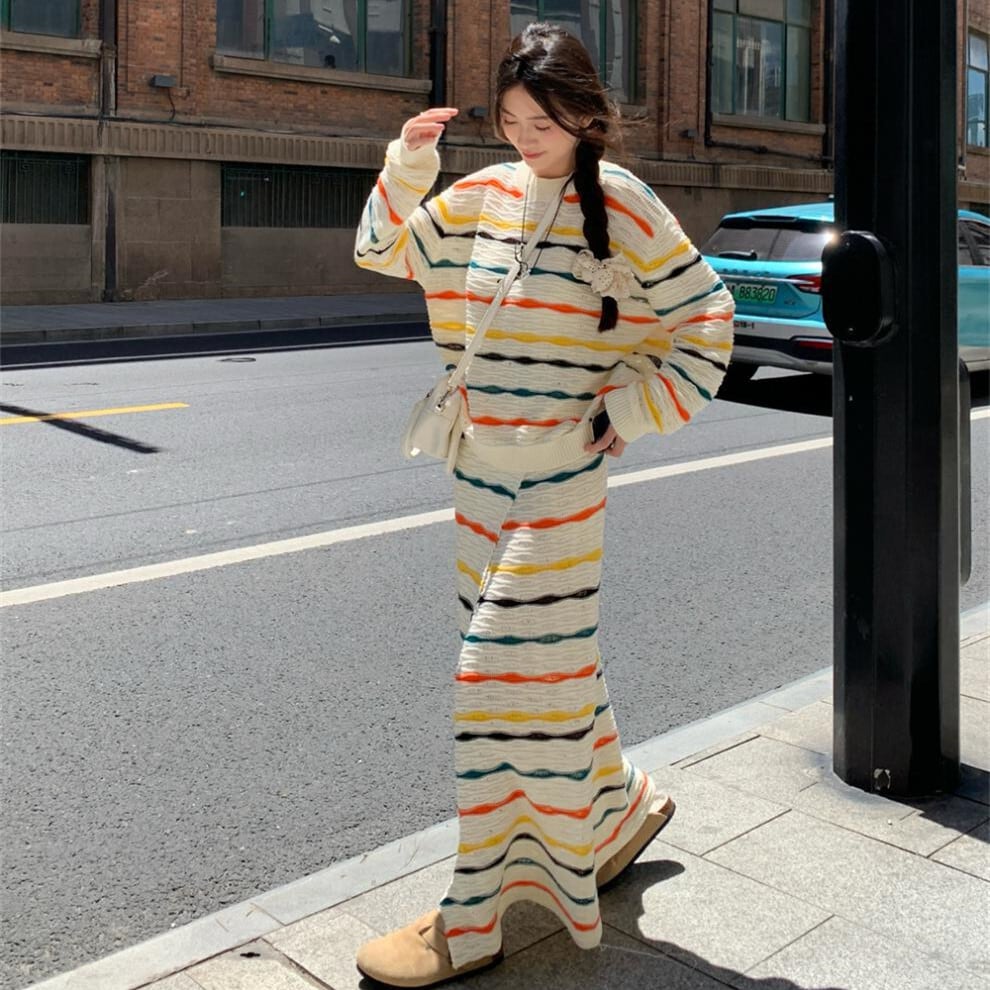 【set】カットワークニットセーター×スカートセット　M25624