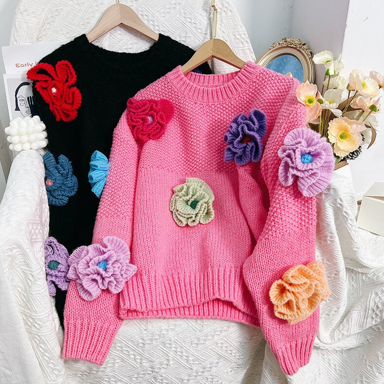 【tops】立体フラワーニットセーター　M26275