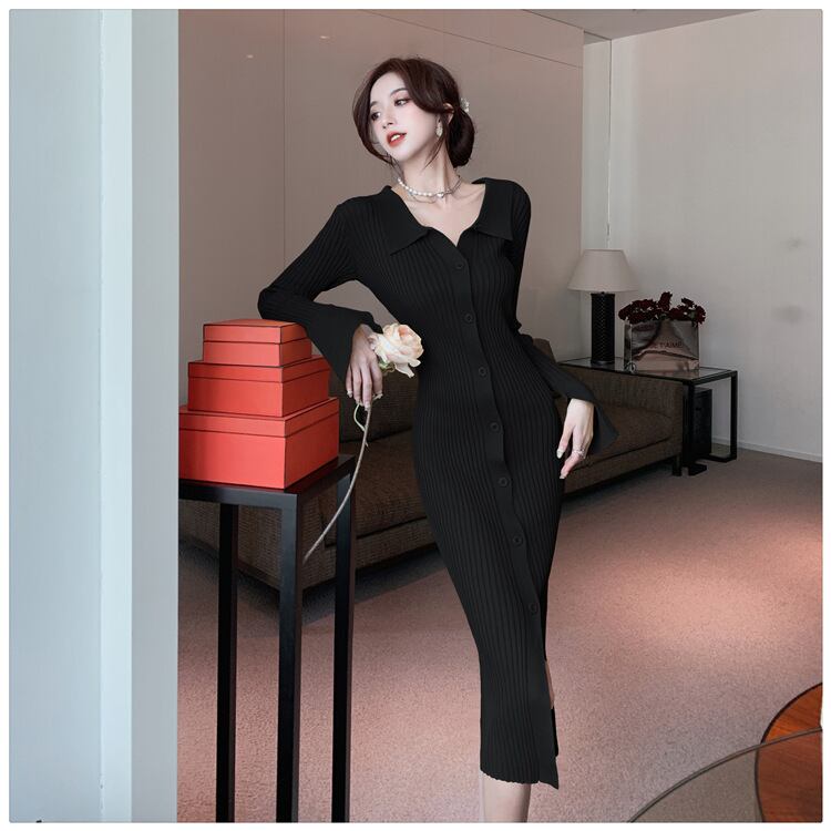 【dress】ボタンデザインニットワンピース　M28240