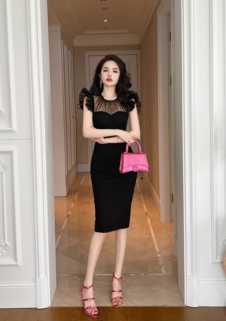 【dress】メッシュ切り替えワンピース G21394