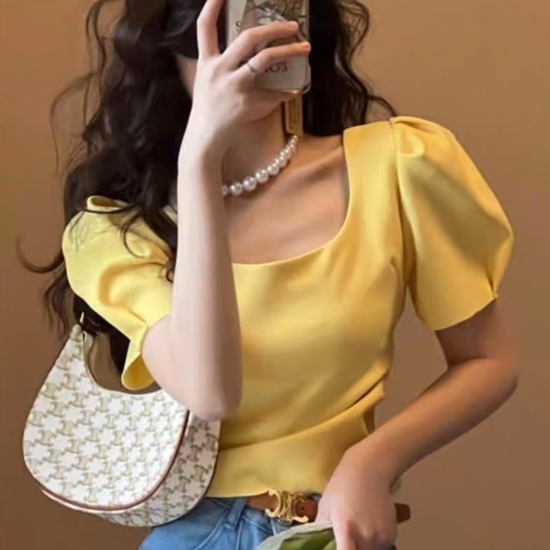 【tops】4色半袖パフ袖ＴシャツF7515