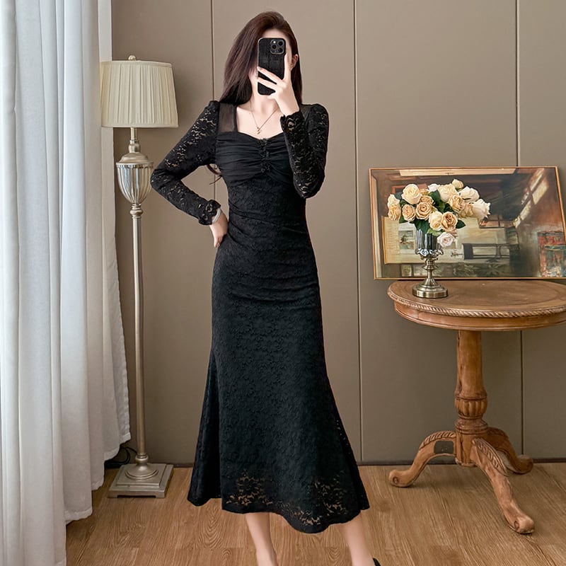 【dress】チュールドッキングレースワンピース Q7499