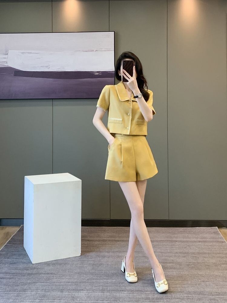 【set】POLOネックトップス+ショートパンツ2点セットF7484