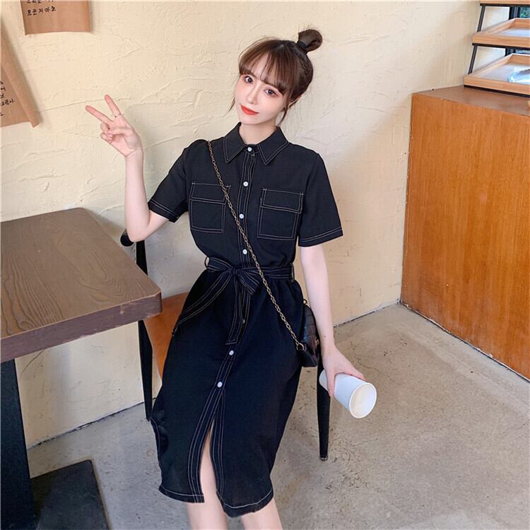【dress】INS風ファッションPOLOネック 夏着痩せデニムワンピース G0682