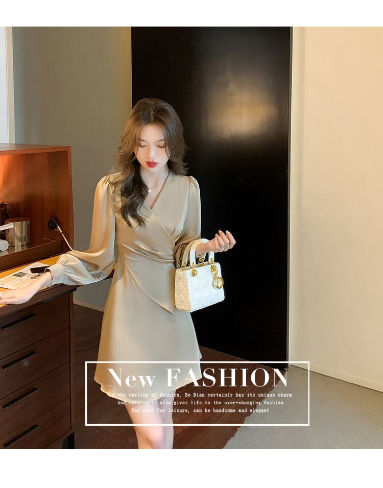 【dress】高級感!気質満点女性力を高める〜着痩せ長袖フランス風ワンピース G3466