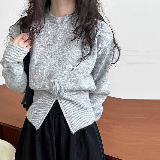 【tops】ファスナー長袖ニットセーターG22998