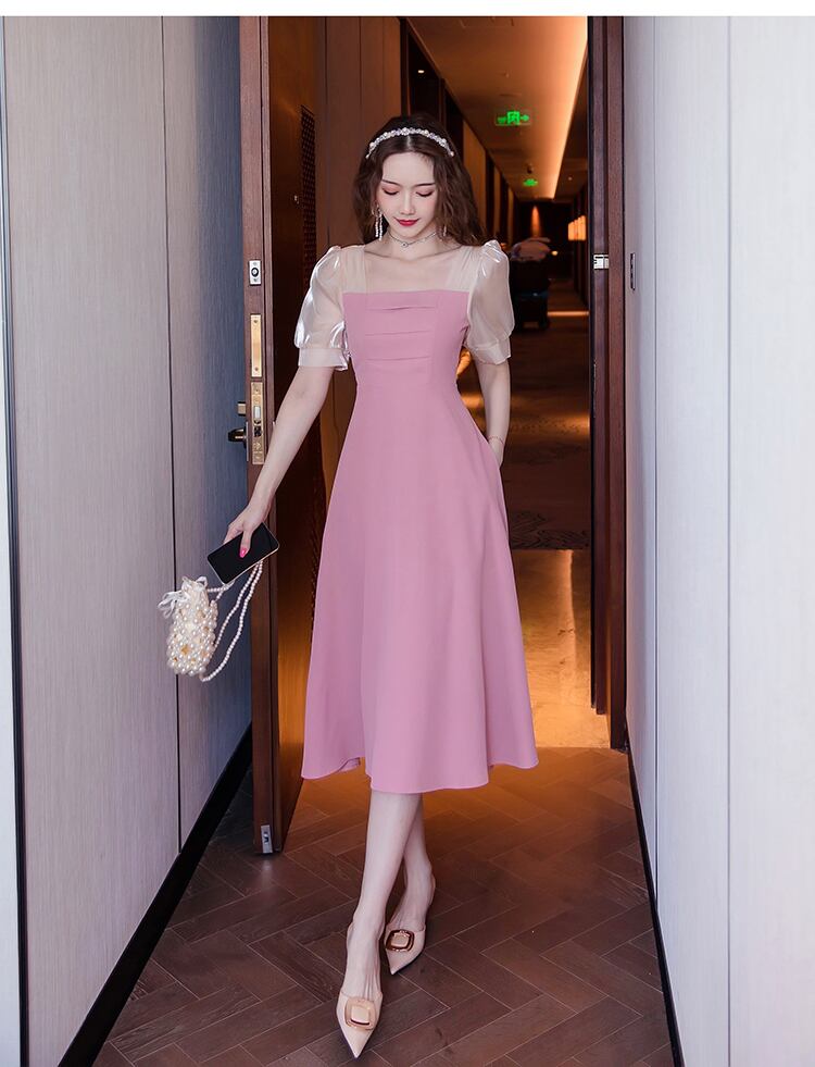 【dress】エレガント気質満点淑女スウィートスクエアネック切り替えワンピース G0180