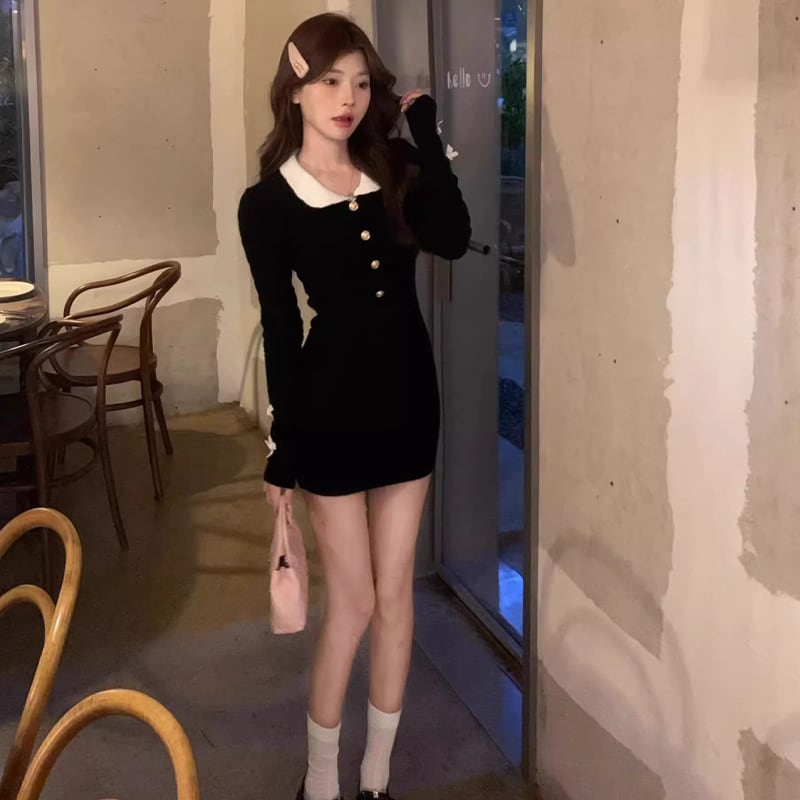 【dress】ピーターパンカラーニットワンピース Q7222