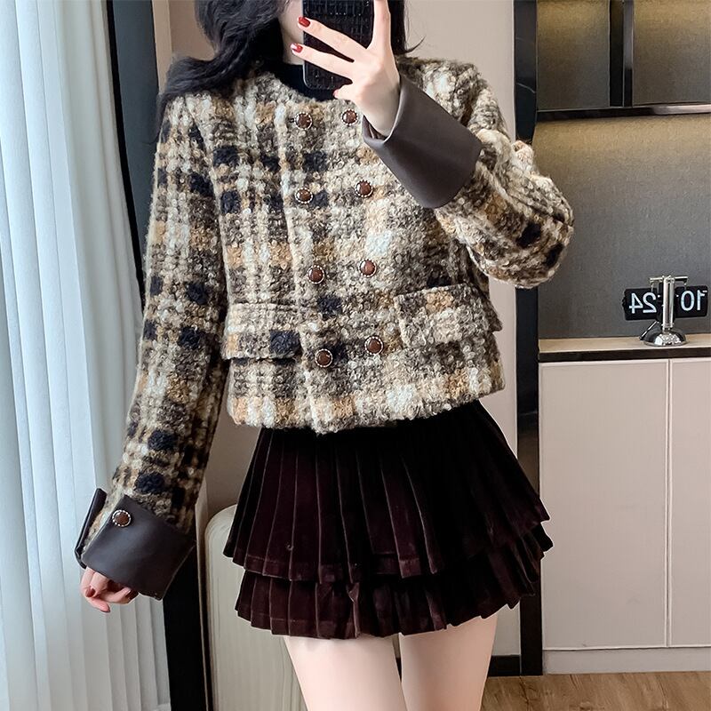 【set】チェック柄ショートコート×スカートセット　M27688