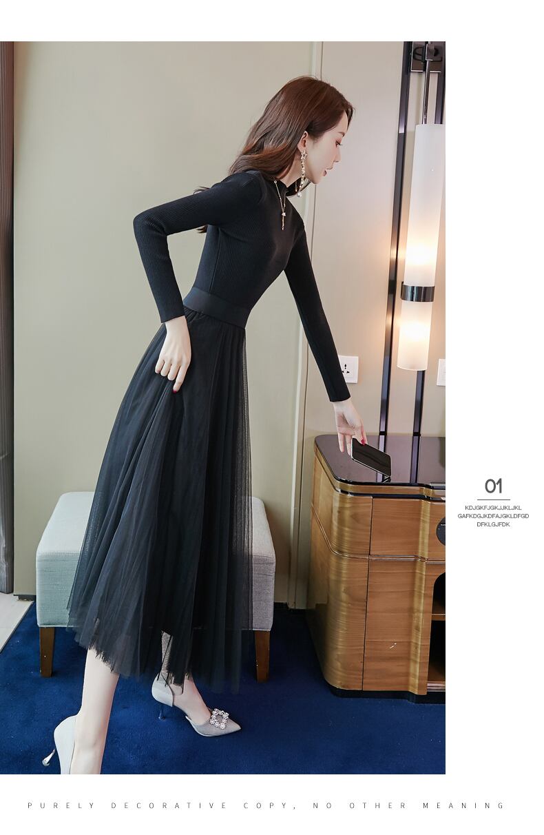 【dress】ファッション!気質満点レトロ合わせやすいエレガント長袖ニットワンピース G3537