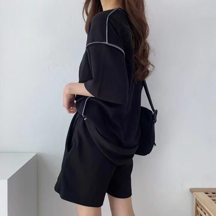 【set】2点セットラウンドネック半袖Ｔシャツ+ショートパンツ日常セットアップF3044