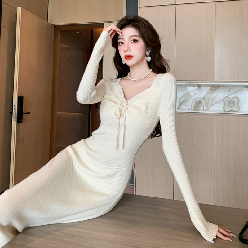 【dress】2wayストラップ付ニットワンピース Q7664
