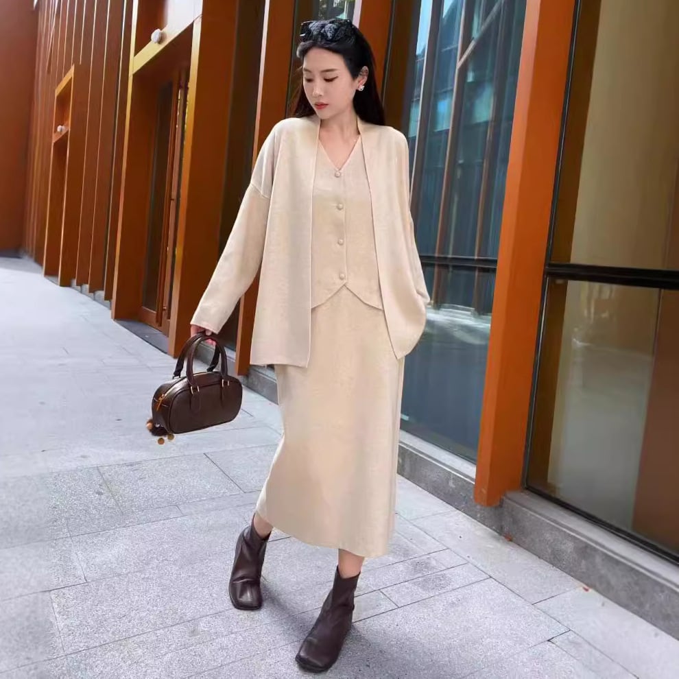 【set】ニットベスト×ニットカーデ×スカートセット　M25939