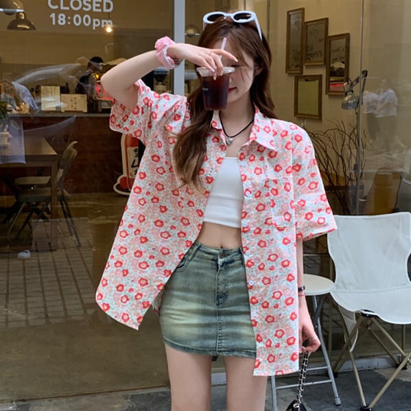 【tops】花柄シャツトップス　M25338