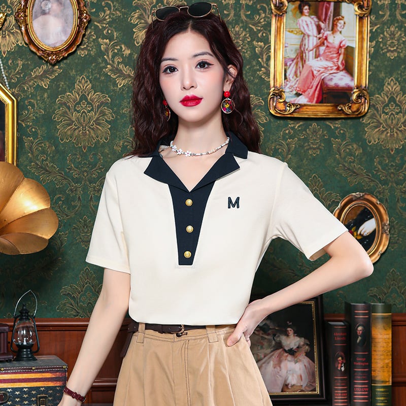 【tops】POLOネックカラーマッチングTシャツG21359