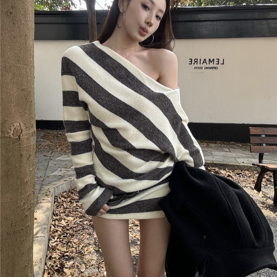 【dress】オフショルダーニットワンピース　M27978