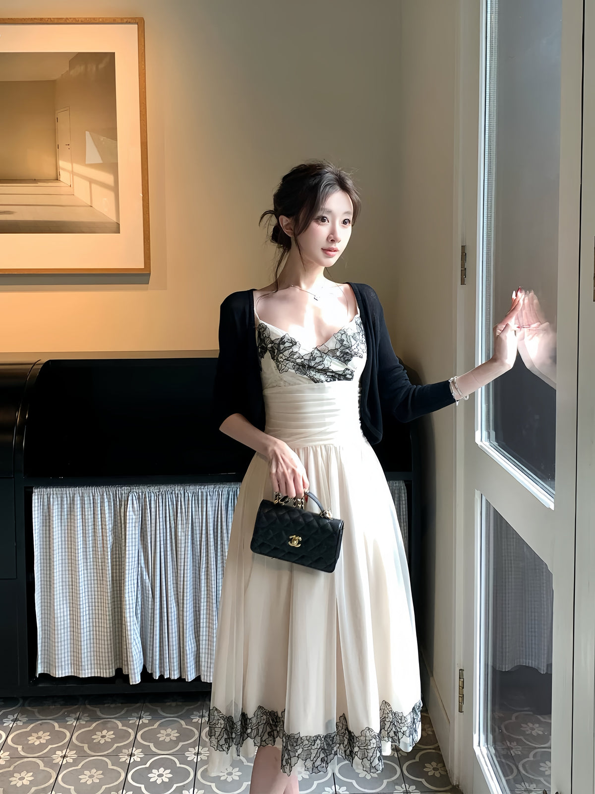 【dress】レースドッキングチュールキャミワンピース　N3553