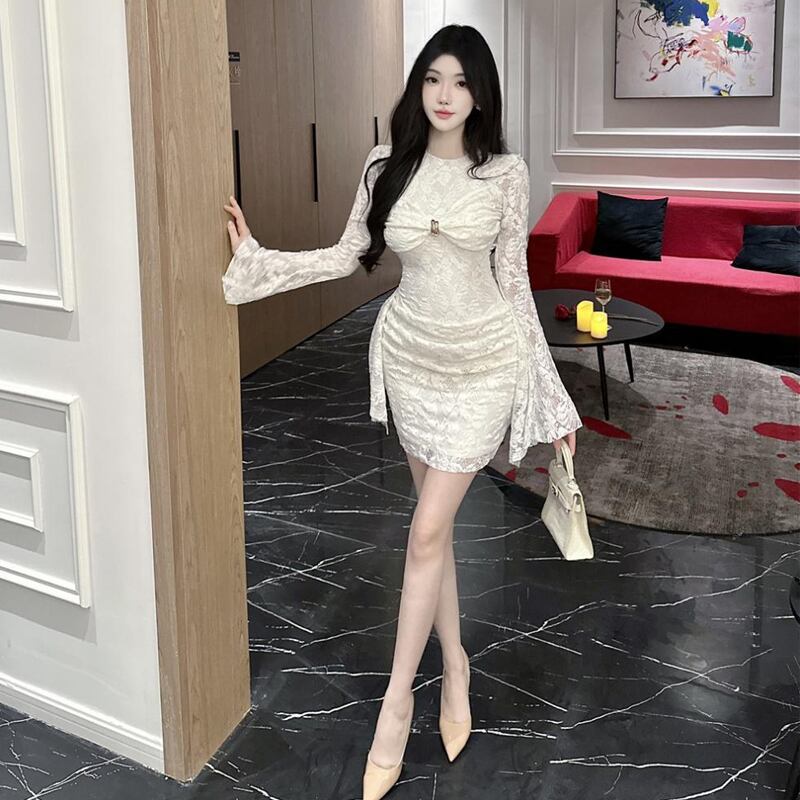 【dress】リボン付きレースワンピース Q7757