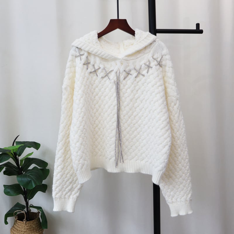 【tops】フード付きニットセーター　M28599