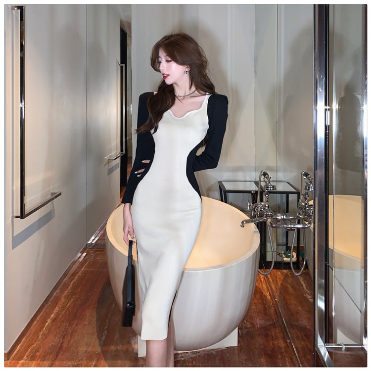【dress】配色切り替えニットワンピース　M27808