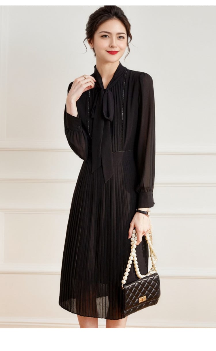【dress】プリーツリボン付きワンピース　M29679