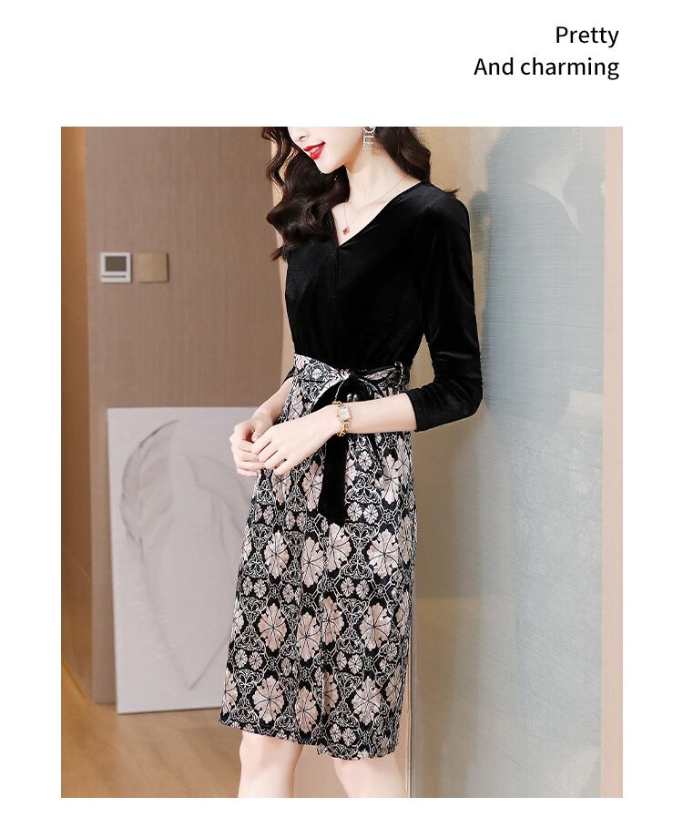 【dress】高級感フランス風好感度UP!気質満点レトロ高品質偽二つ切り替えワンピース G4799