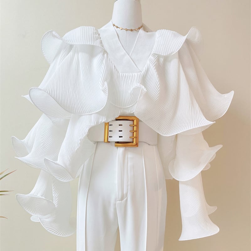 【tops】VネックフリルブラウスF7054